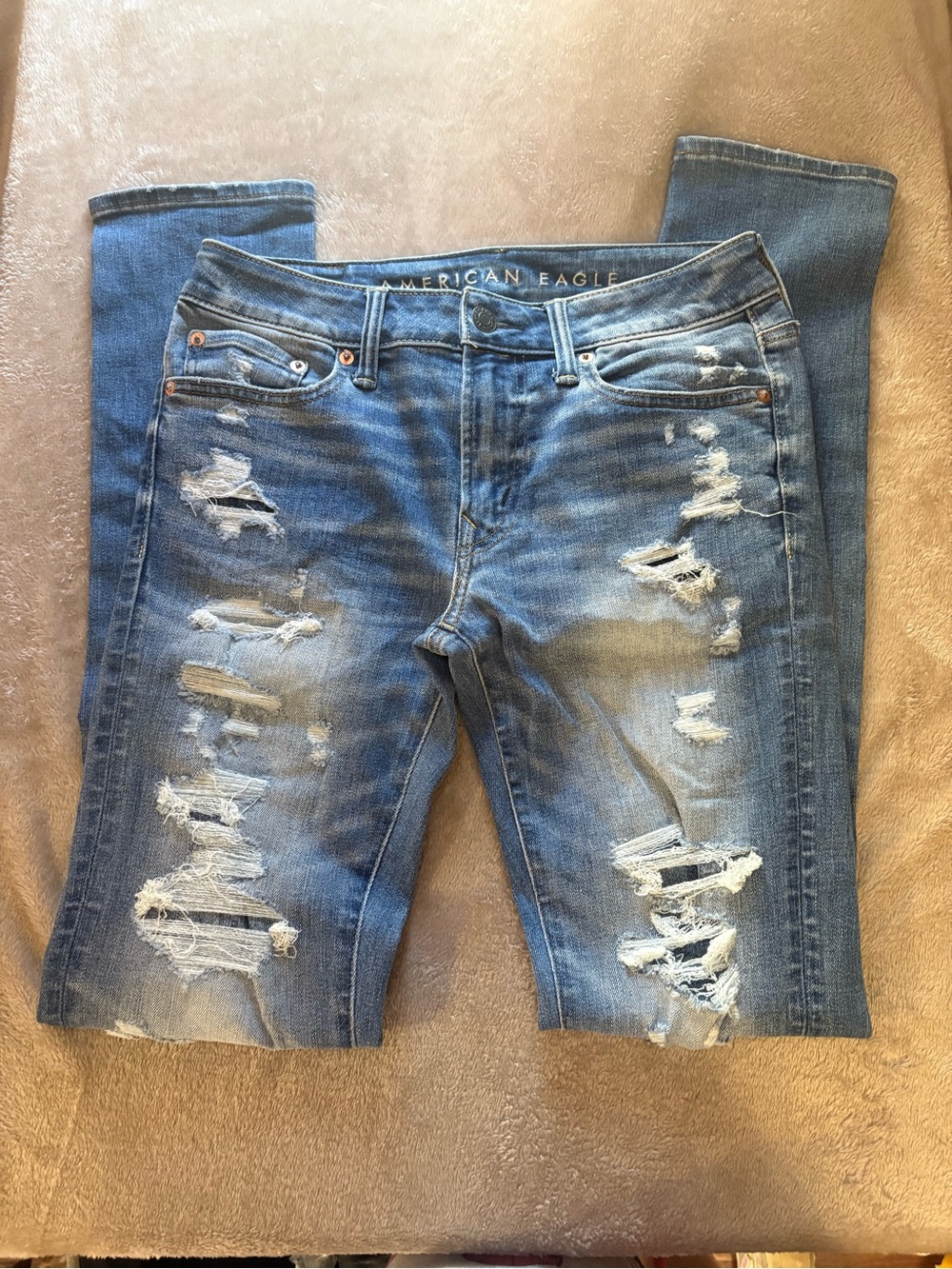 American Eagle Outfitters Medium Blue Denim Jeans with Faded Wash